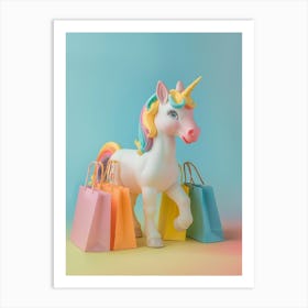 Toy Unicorn With Shopping Bags Art Print