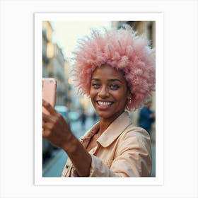 Portrait Of Young African American Woman pink hair Art Print