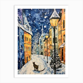 Cat In The Streets Of Munich   Germany With Snow Art Print