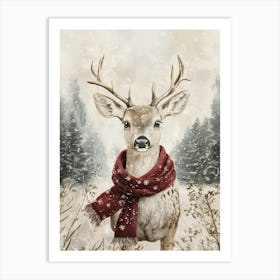 Christmas Reindeer With Red Scarf Art Print