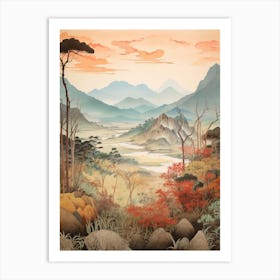 Aso Kuju National Park In Kumamoto, Ukiyo E Drawing 4 Art Print