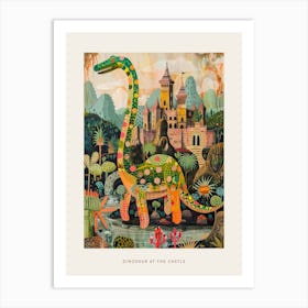 Dinosaur In The Castle Garden Painting 2 Poster Art Print