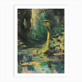 Dinosaur In The Water Vintage Illustration 2 Art Print