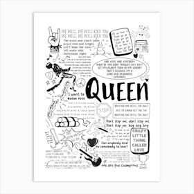 Queen Doodle Lyrics Art Print