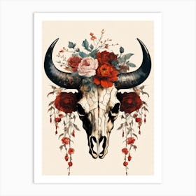 Vintage Boho Bull Skull Flowers Painting (16) Art Print