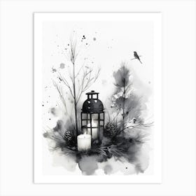 Black And White Christmas candle Painting Art Print