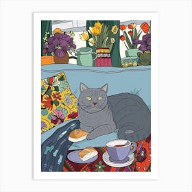 Tea Time With A British Shorthair Cat 1 Art Print