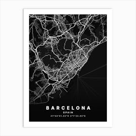 Barcelona Spain Black Map Art Print