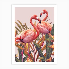 American Flamingo And Heliconia Minimalist Illustration 4 Art Print