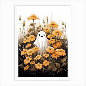 Cute Bedsheet Ghost, Botanical Halloween Watercolour 78 Art Print