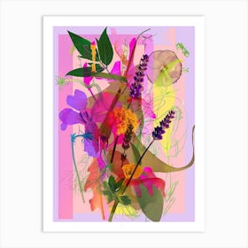 Lavender 2 Neon Flower Collage Art Print