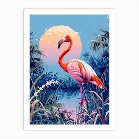 Greater Flamingo Everglades National Park Florida Tropical Illustration 4 Art Print