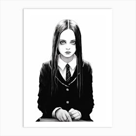 Portrait Of Wednesday Addams World Line Art 3 Fan Art Art Print