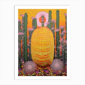 Mexican Style Cactus Illustration Golden Barrel Cactus 2 Art Print