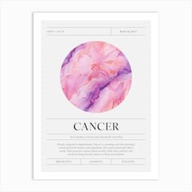 Cancer Zodiac Sign, Rose Quartz Birthstone Crystal Gem Art Print