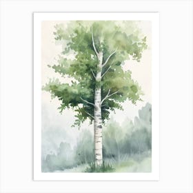 Birch Tree Atmospheric Watercolour Painting 4 Art Print