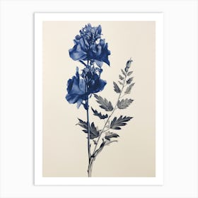 Blue Botanical Aconitum 1 Art Print