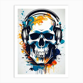 Skull With Headphones 128 Art Print