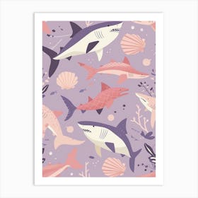 Purple Shark In The Ocean Illustration 1 Art Print