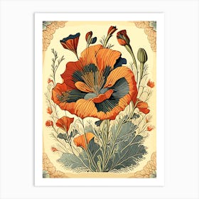 California Poppy Wildflower Vintage Botanical Art Print