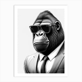 Gorilla In Suit Gorillas Pencil Sketch 2 Art Print