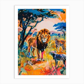 Southwest African Lion Interaction With Others Fauvist Painting 3 Art Print