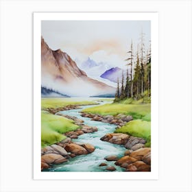 Watercolour Of A Mountain Stream.14 Art Print