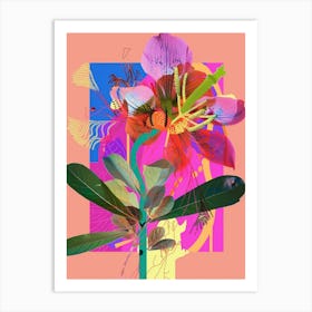 Peacock Flower (Caesalpinia) 4 Neon Flower Collage Art Print