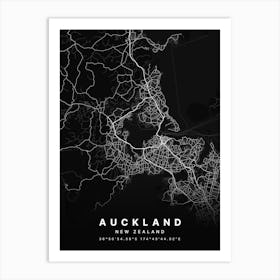 Auckland New Zealand Black Map Art Print