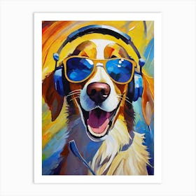 Dog With Headphones Art Print