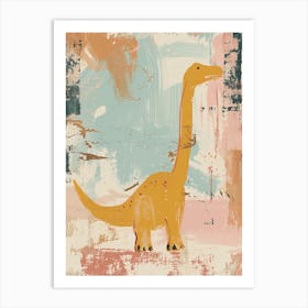 Muted Mustard Dinosuar Painting Art Print