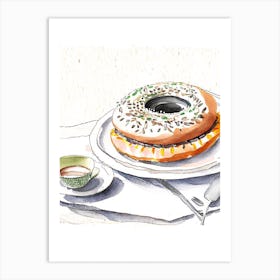 Bagel In New York Diner Tablescape Minimal Drawing 1 Art Print