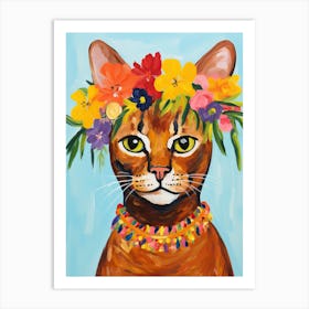 Abyssinian Cat With A Flower Crown Painting Matisse Style 2 Art Print