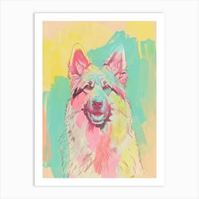 Pastel Keeshond Dog Pastel Line Illustration 2 Art Print