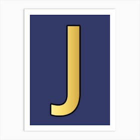 Letter J Gold Alphabet Deep Blue Art Print