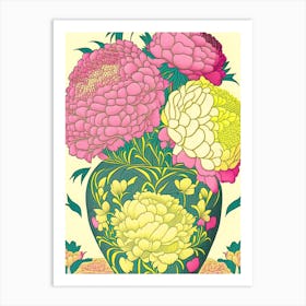 Vase Of Colourful Peonies Pink And Yellow 2 Drawing Art Print