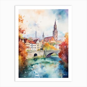 Bern Switzerland In Autumn Fall, Watercolour 3 Art Print