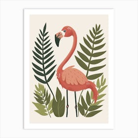 Jamess Flamingo And Ferns Minimalist Illustration 3 Art Print