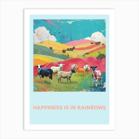 Happiness Is In Rainbows Farm Animal Poster Art Print