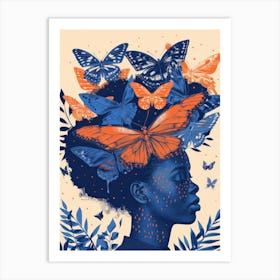 Woman With Butterflies On Her Head 2 Art Print