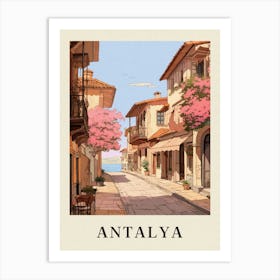 Antalya Turkey 5 Vintage Pink Travel Illustration Poster Art Print