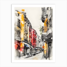 Italian City Street Sketch Art Print