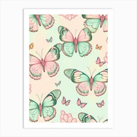 Butterflies Repeat Pattern Vintage Pastel 3 Art Print