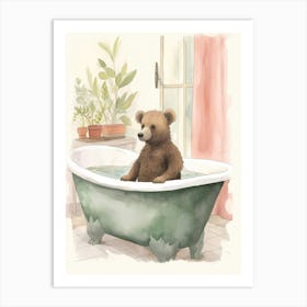 Teddy Bear Painting On A Bathtub Watercolour 3 Art Print