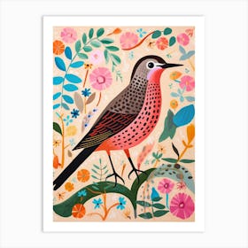 Pink Scandi Hermit Thrush 3 Art Print