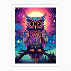 Colorful Owl On A Branch Art Print