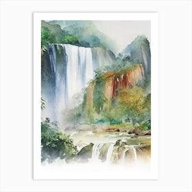 Ban Gioc–Detian Falls, Vietnam And China Water Colour  (2) Art Print