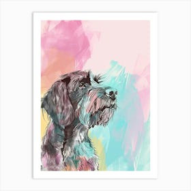 Wirehaired Pointing Griffon Dog Pastel Line Watercolour Illustration  3 Art Print