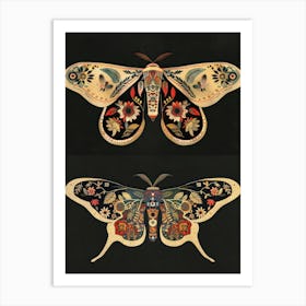 Night Butterflies William Morris Style 2 Art Print