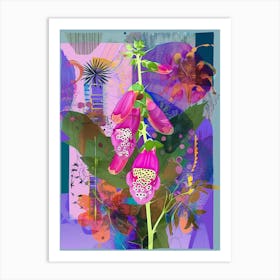 Foxglove 4 Neon Flower Collage Art Print